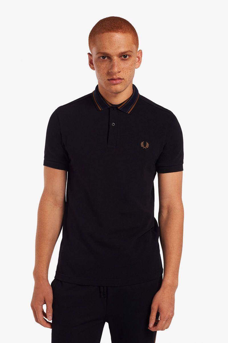 Black Fred Perry Medal Stripe Polo Men\'s Shirts | PH 1510FDNM